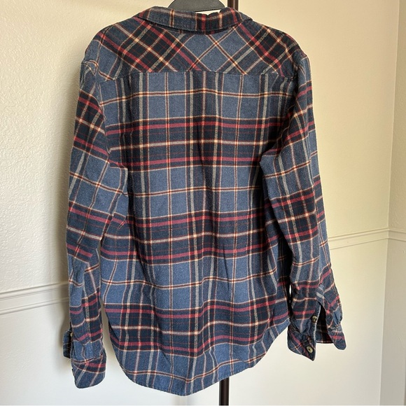 Billabong Coastline Flannel Button Up Stretch Long Sleeve Red Blue Shirt Men’s - Picture 2 of 7